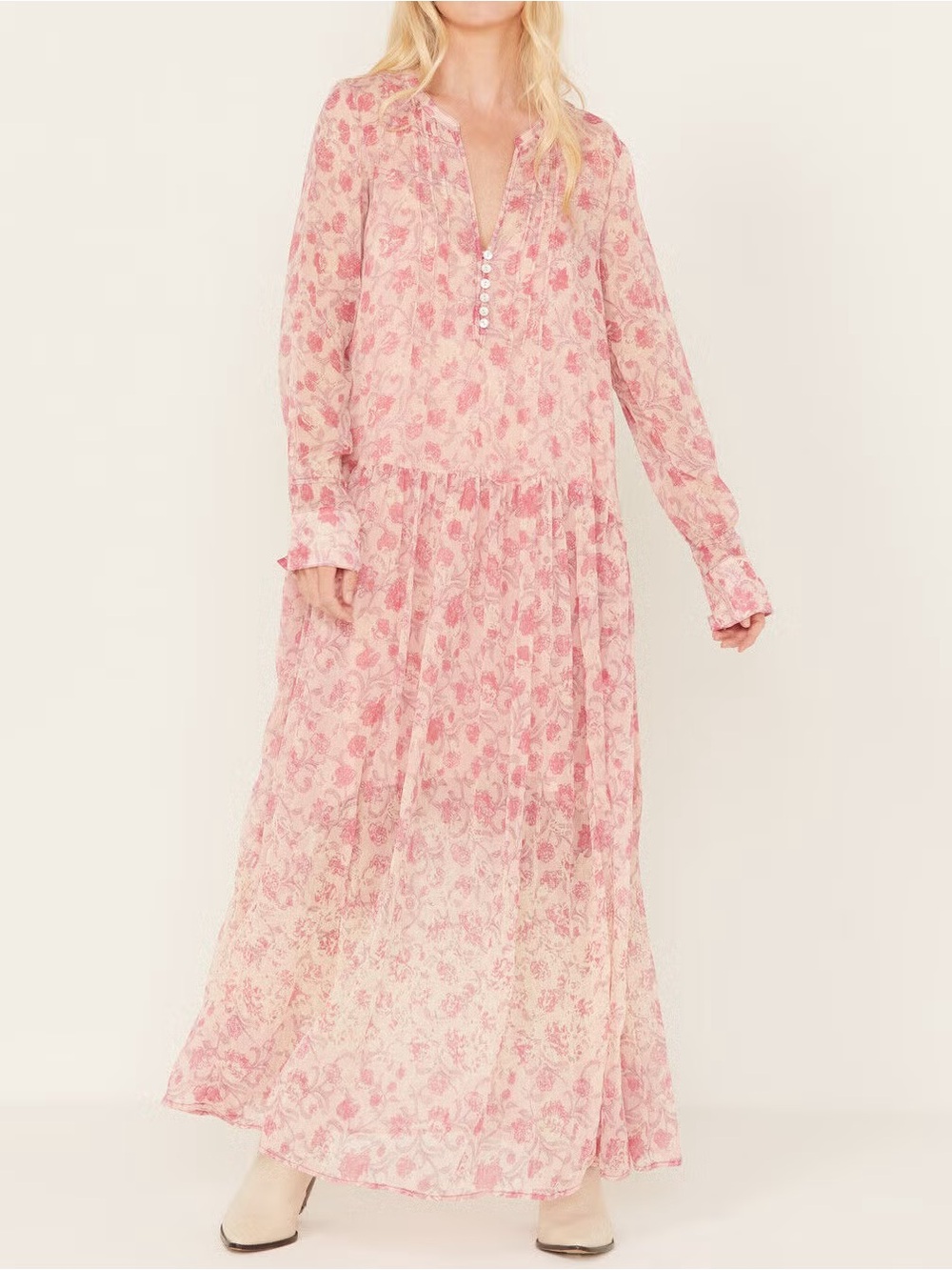 Free People Women's See It Through Floral Long Sleeve Maxi Dress size M